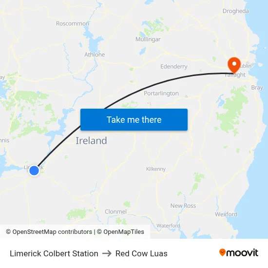 Limerick Colbert Station to Red Cow Luas map