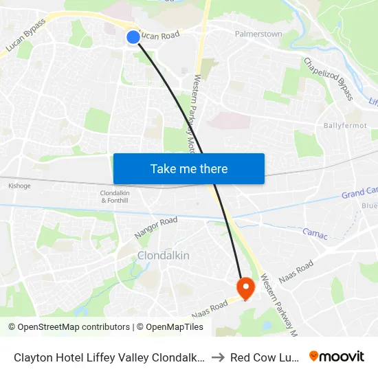 Clayton Hotel Liffey Valley Clondalkin to Red Cow Luas map