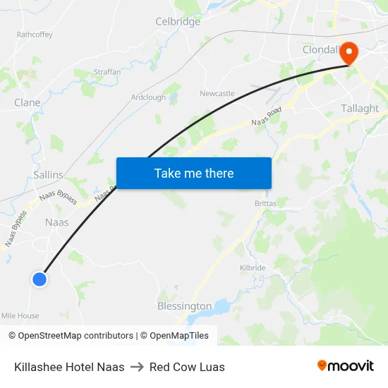 Killashee Hotel Naas to Red Cow Luas map
