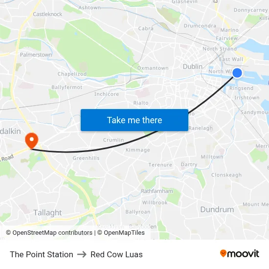 The Point Station to Red Cow Luas map