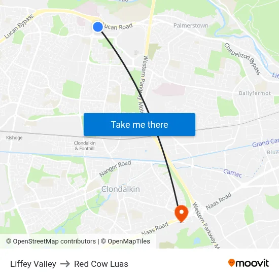 Liffey Valley to Red Cow Luas map