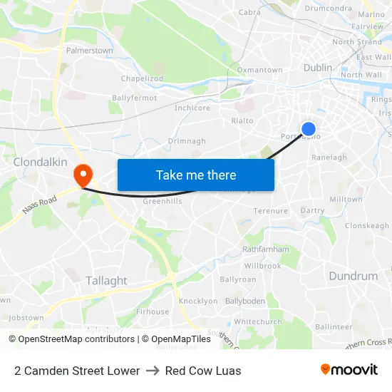 2 Camden Street Lower to Red Cow Luas map
