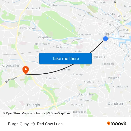 1 Burgh Quay to Red Cow Luas map