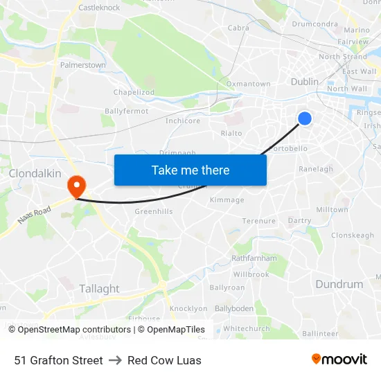 51 Grafton Street to Red Cow Luas map