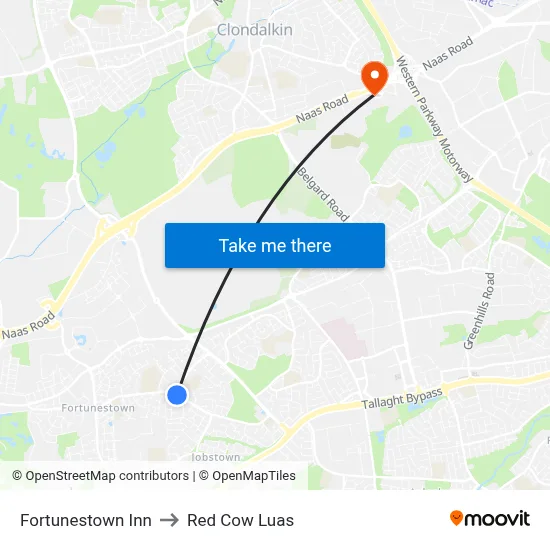 Fortunestown Inn to Red Cow Luas map