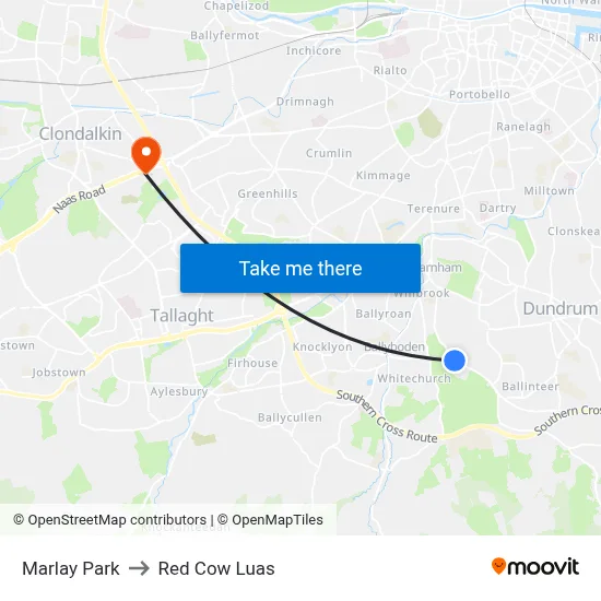 Marlay Park to Red Cow Luas map