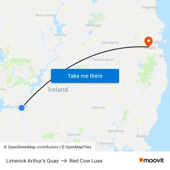 Limerick Arthur's Quay to Red Cow Luas map