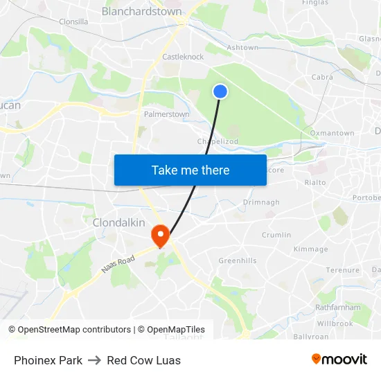 Phoinex Park to Red Cow Luas map