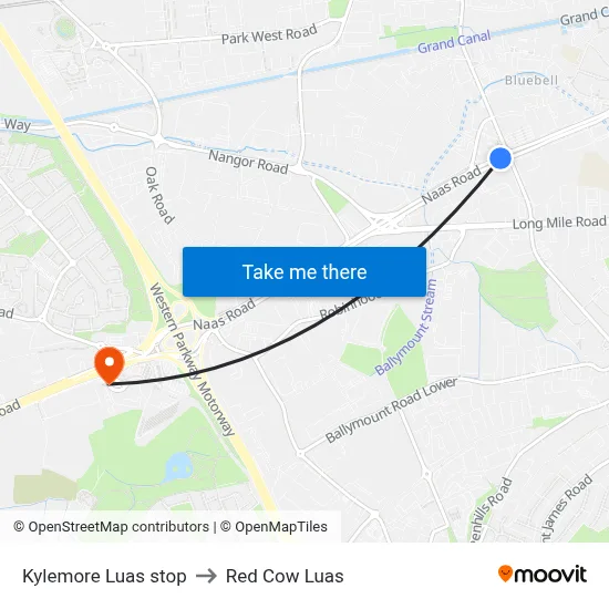 Kylemore Luas stop to Red Cow Luas map