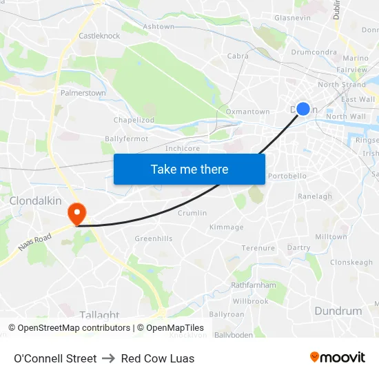O'Connell Street to Red Cow Luas map