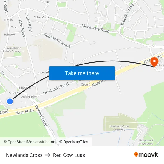 Newlands Cross to Red Cow Luas map