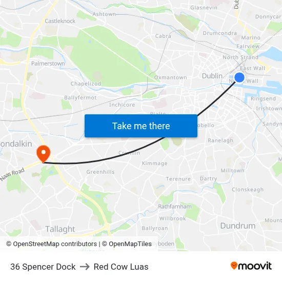 36 Spencer Dock to Red Cow Luas map