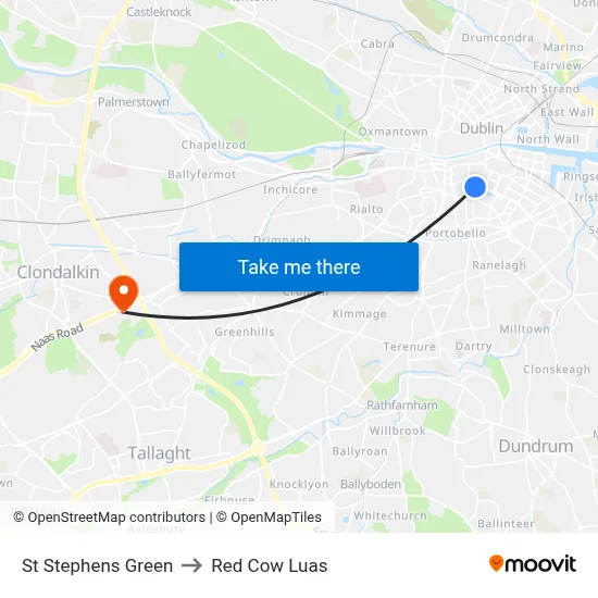 St Stephens Green to Red Cow Luas map