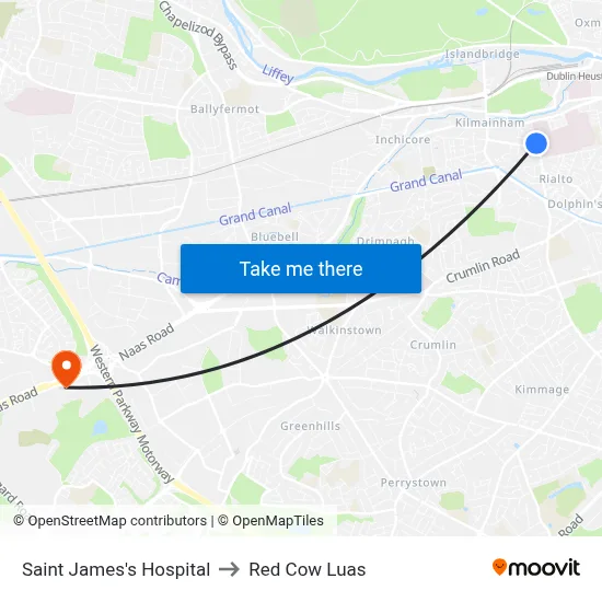 Saint James's Hospital to Red Cow Luas map