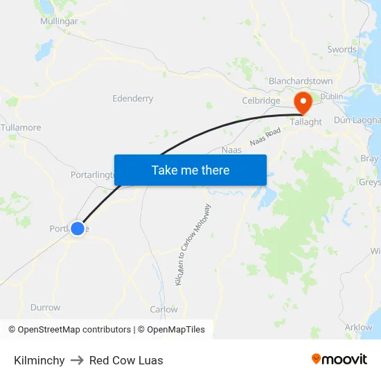 Kilminchy to Red Cow Luas map