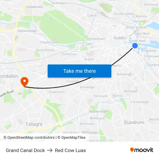 Grand Canal Dock to Red Cow Luas map