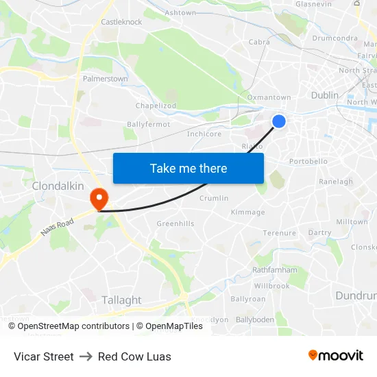 Vicar Street to Red Cow Luas map