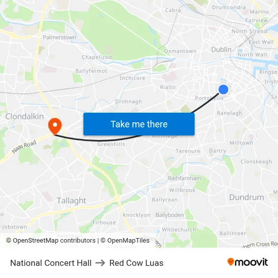 National Concert Hall to Red Cow Luas map