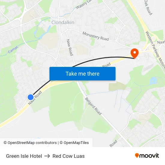 Green Isle Hotel to Red Cow Luas map