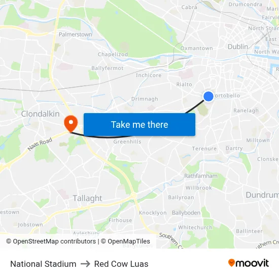 National Stadium to Red Cow Luas map