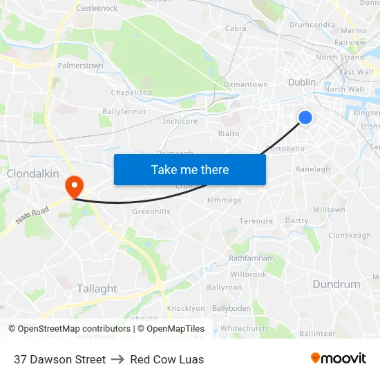 37 Dawson Street to Red Cow Luas map