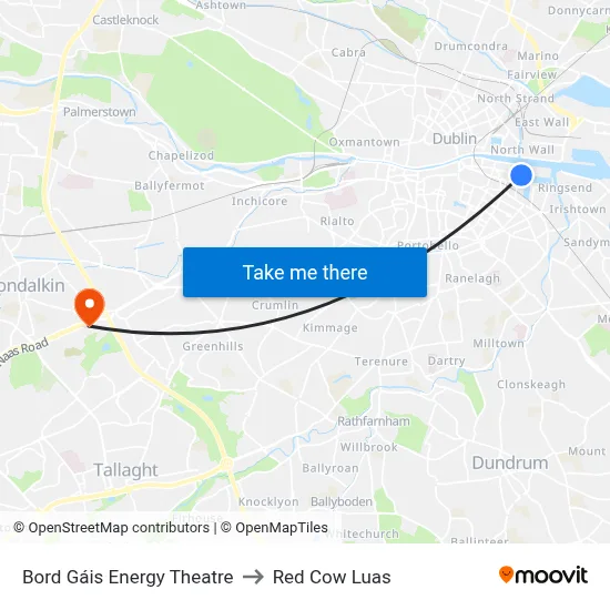 Bord Gáis Energy Theatre to Red Cow Luas map