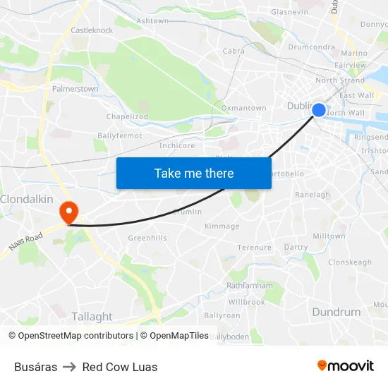 Busáras to Red Cow Luas map