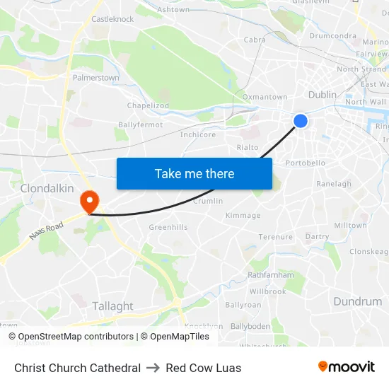 Christ Church Cathedral to Red Cow Luas map