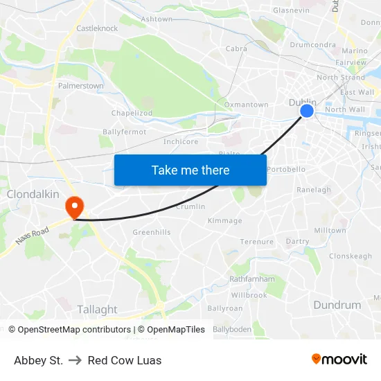 Abbey St. to Red Cow Luas map