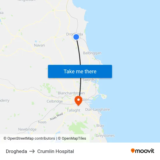 Drogheda to Crumlin Hospital map