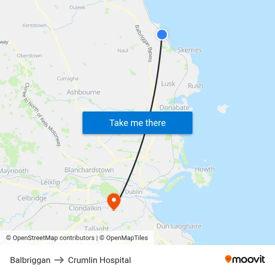 Balbriggan to Crumlin Hospital map