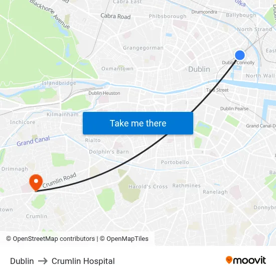 Dublin to Crumlin Hospital map