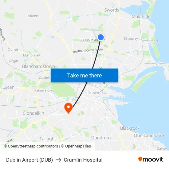 Dublin Airport (DUB) to Crumlin Hospital map
