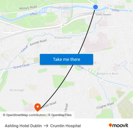 Ashling Hotel Dublin to Crumlin Hospital map