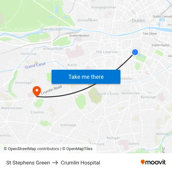 St Stephens Green to Crumlin Hospital map