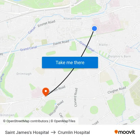 Saint James's Hospital to Crumlin Hospital map