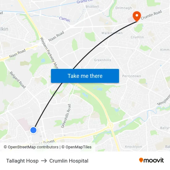 Tallaght Hosp to Crumlin Hospital map
