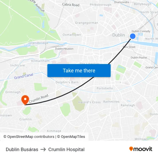Dublin Busáras to Crumlin Hospital map
