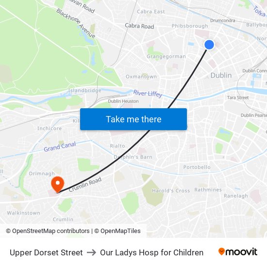 Upper Dorset Street to Our Ladys Hosp for Children map
