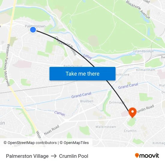 Palmerston Village to Crumlin Pool map
