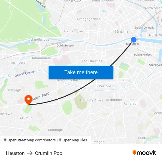 Heuston to Crumlin Pool map
