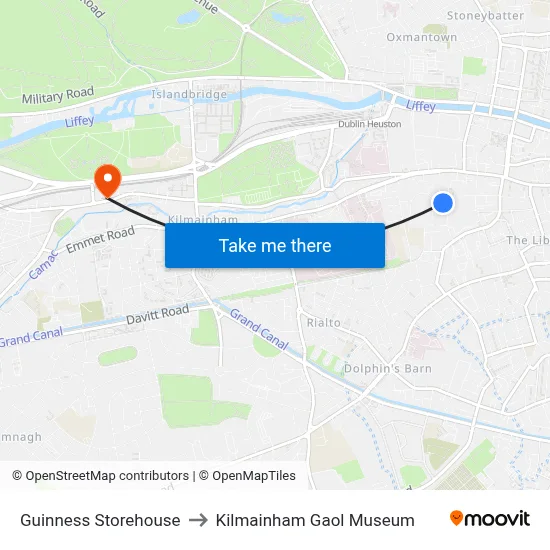 Guinness Storehouse to Kilmainham Gaol Museum map