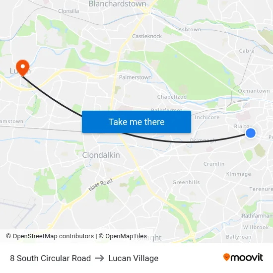 8 South Circular Road to Lucan Village map