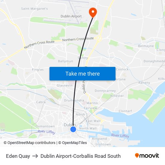 Eden Quay to Dublin Airport-Corballis Road South map