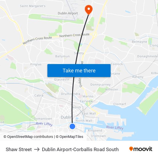 Shaw Street to Dublin Airport-Corballis Road South map