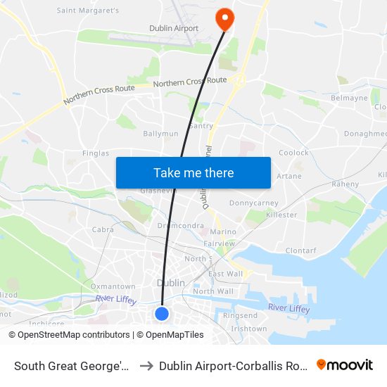 South Great George's Street to Dublin Airport-Corballis Road South map
