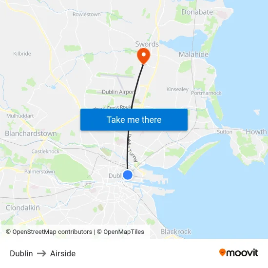 Dublin to Airside map