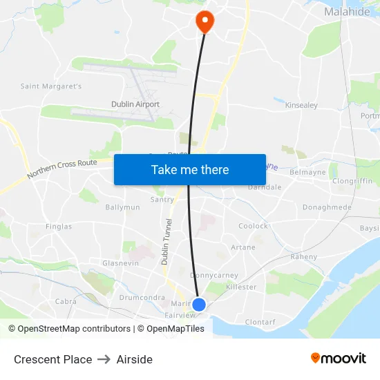 Crescent Place to Airside map