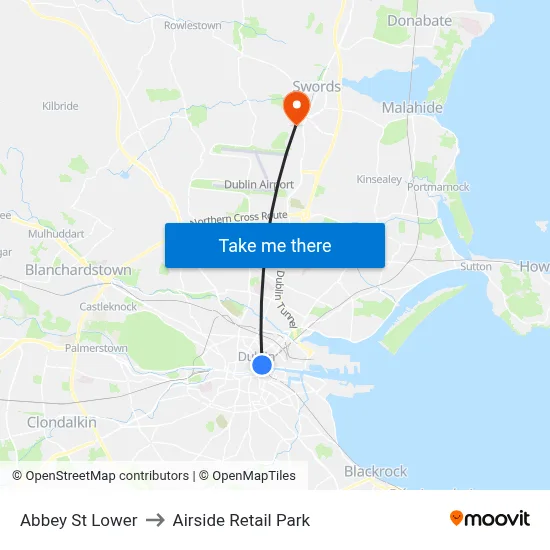 Abbey St Lower to Airside Retail Park map