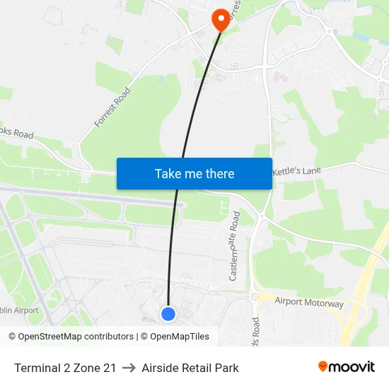 Terminal 2 Zone 21 to Airside Retail Park map